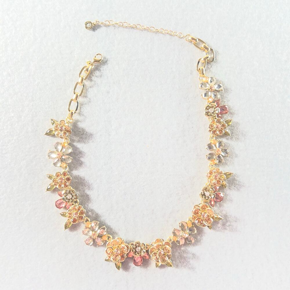 Anne Klein Gold Tone Pink Crystal Floral Statement Necklace Bib Necklace